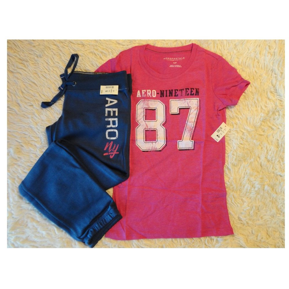 NEW Aeropostale Aero 1987 Graphic Tee and Aero NY Classic Cinch Sweatpants Set